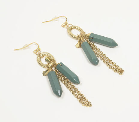 Sage Pencil Stone & Metallic Link Dangle Earrings