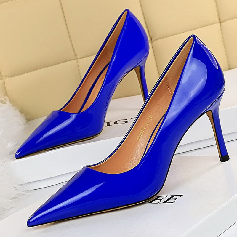 Simple High Heeled Glossy Leather  Shoes