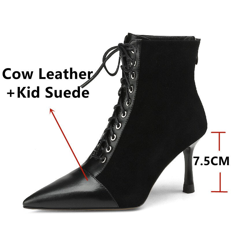 Elegant Ankle Boots Genuine Leather Cross-Tied