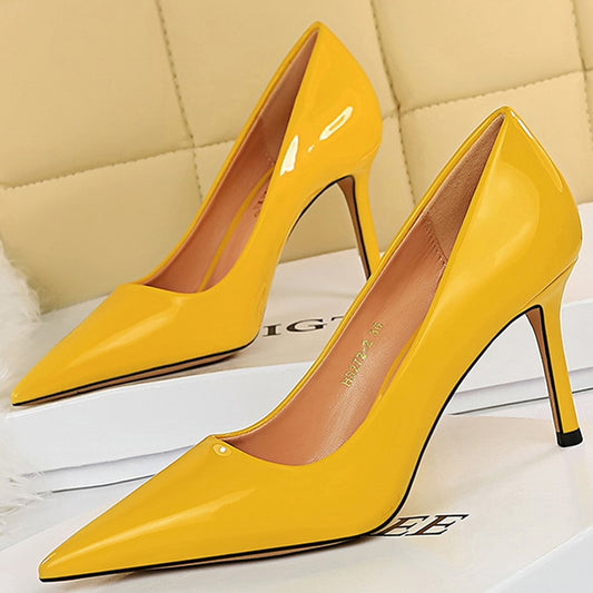 Simple High Heeled Glossy Leather  Shoes