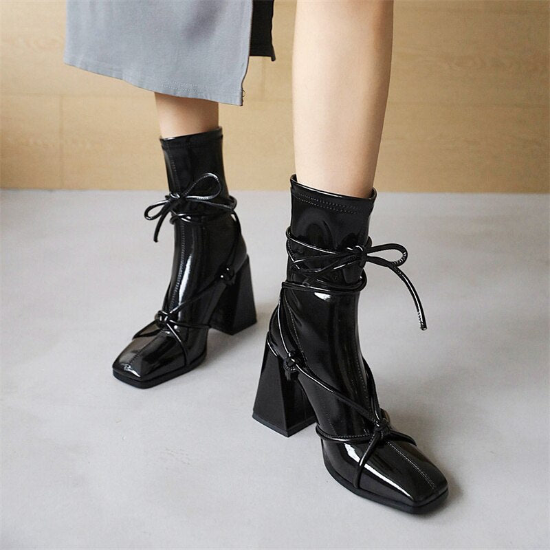 Black High Heels Ankle Boots For Women