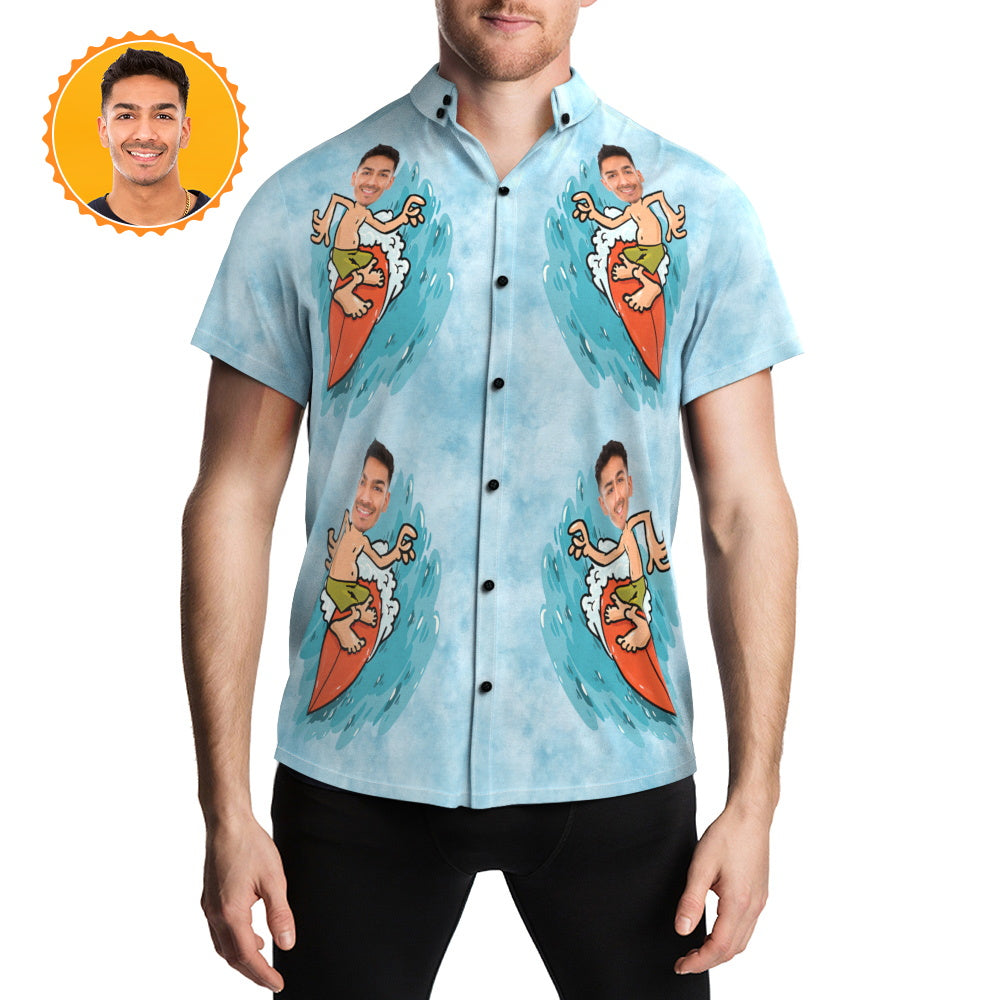 Custom Face Hawaiian Shirt Sea Surfing Mens Summer Party Shirt