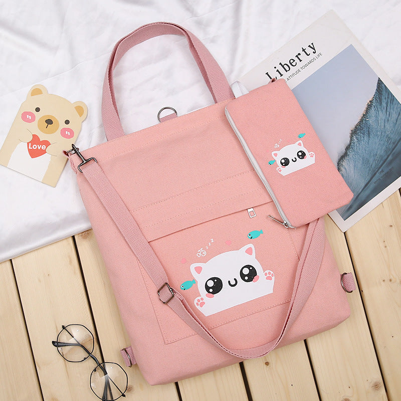 Cute Cat Printed Canvas Bag