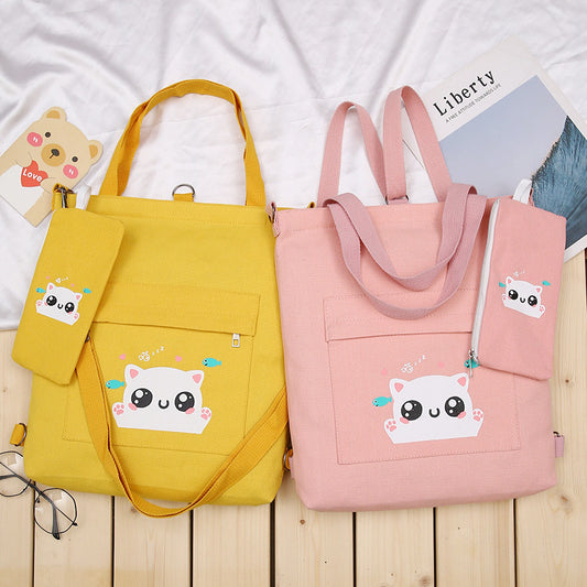 Cute Cat Printed Canvas Bag