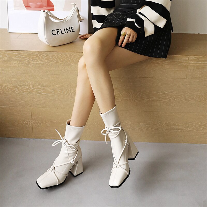 Black High Heels Ankle Boots For Women