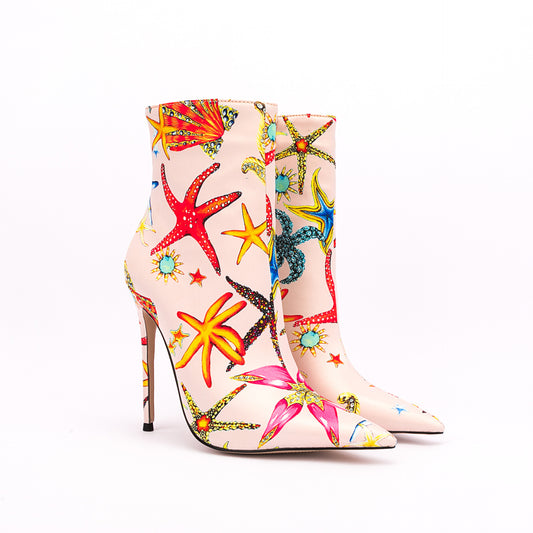 Mixed Colors Ankle Boots Stilettos