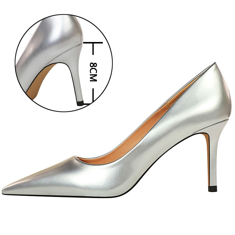 Simple High Heeled Glossy Leather  Shoes