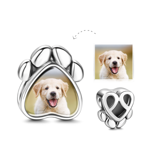 Sterling Silver Personalised Dog Paw Photo Charm