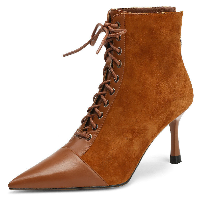 Elegant Ankle Boots Genuine Leather Cross-Tied