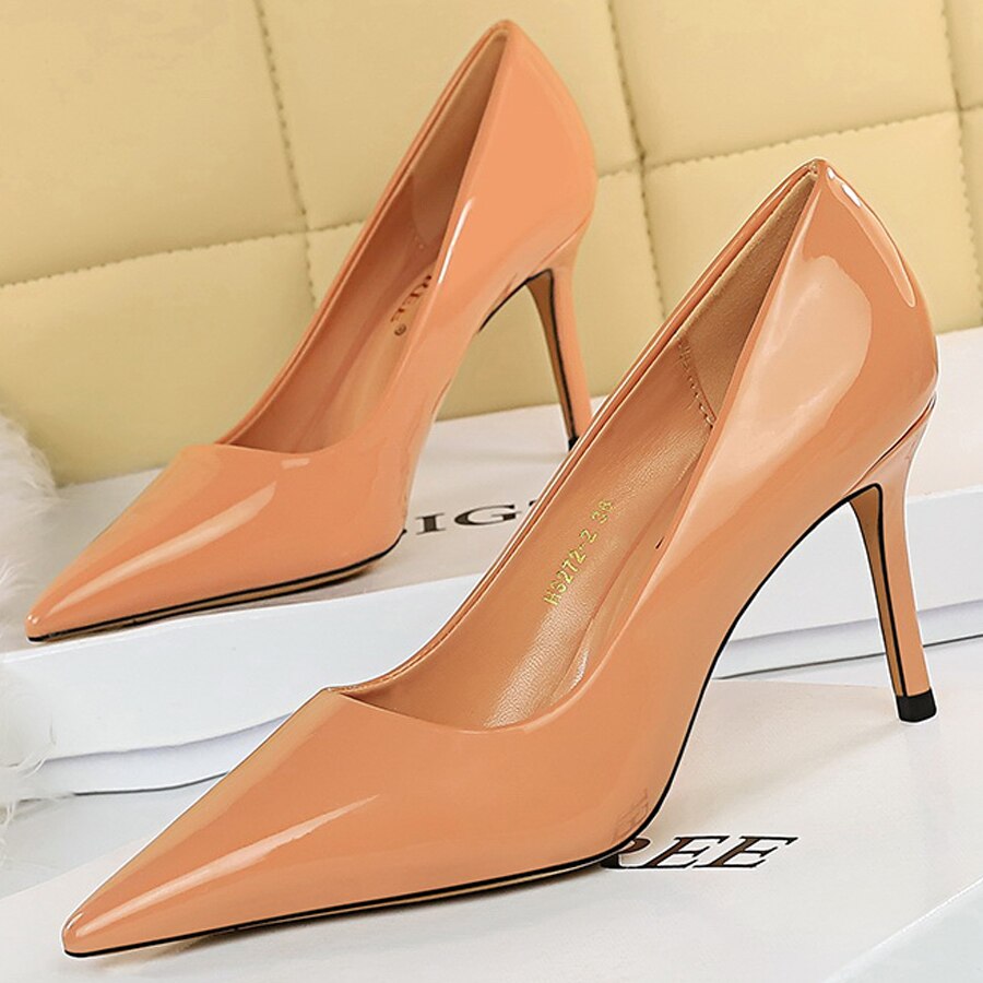 Simple High Heeled Glossy Leather  Shoes