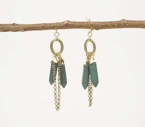 Sage Pencil Stone & Metallic Link Dangle Earrings