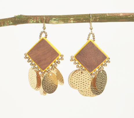 Gold-Toned Iron Textured Coins Dangle Earrings-Ego Factory