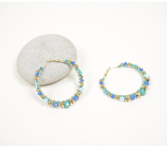 Oceanic Glass Bead Hoop Earrings