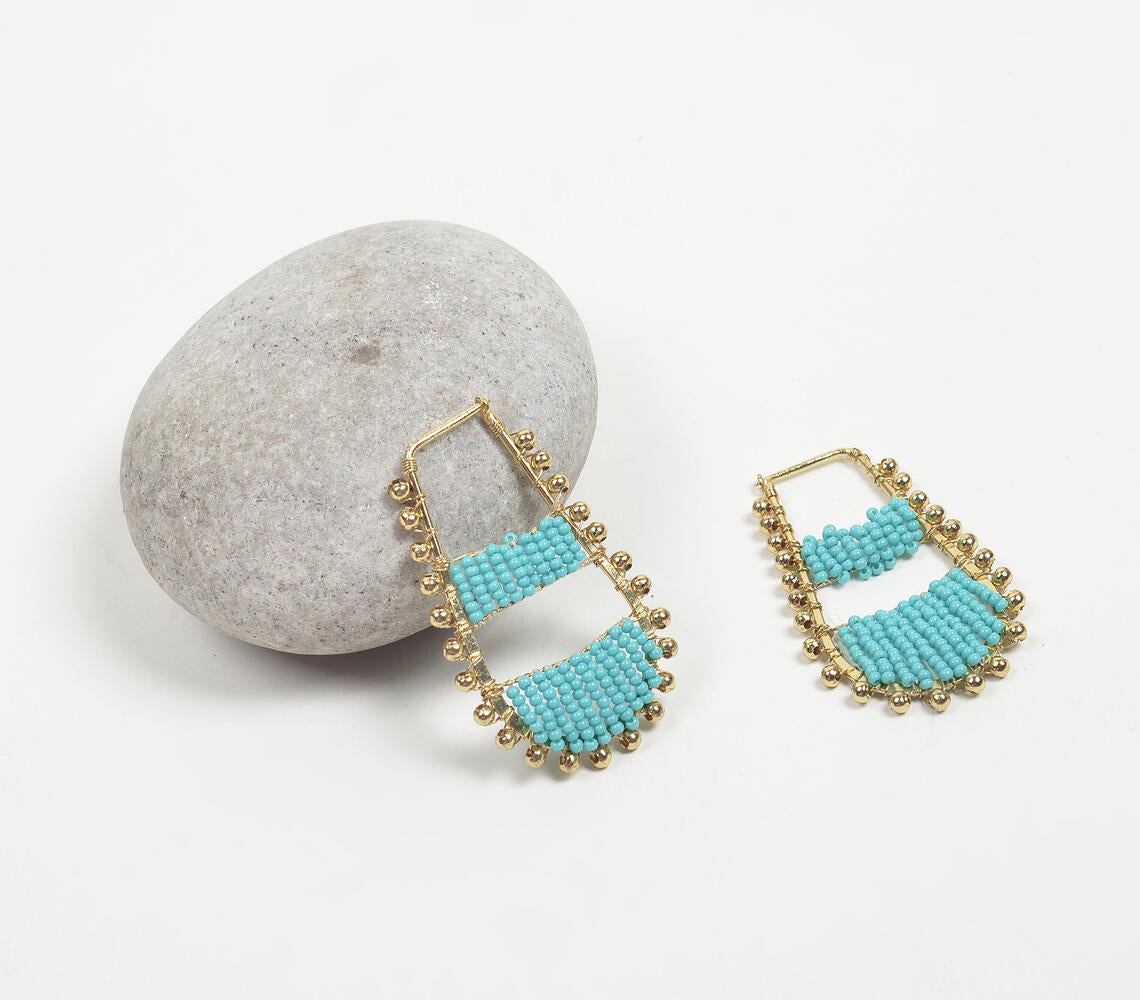 Aqua Beaded Metallic Drop Earrings