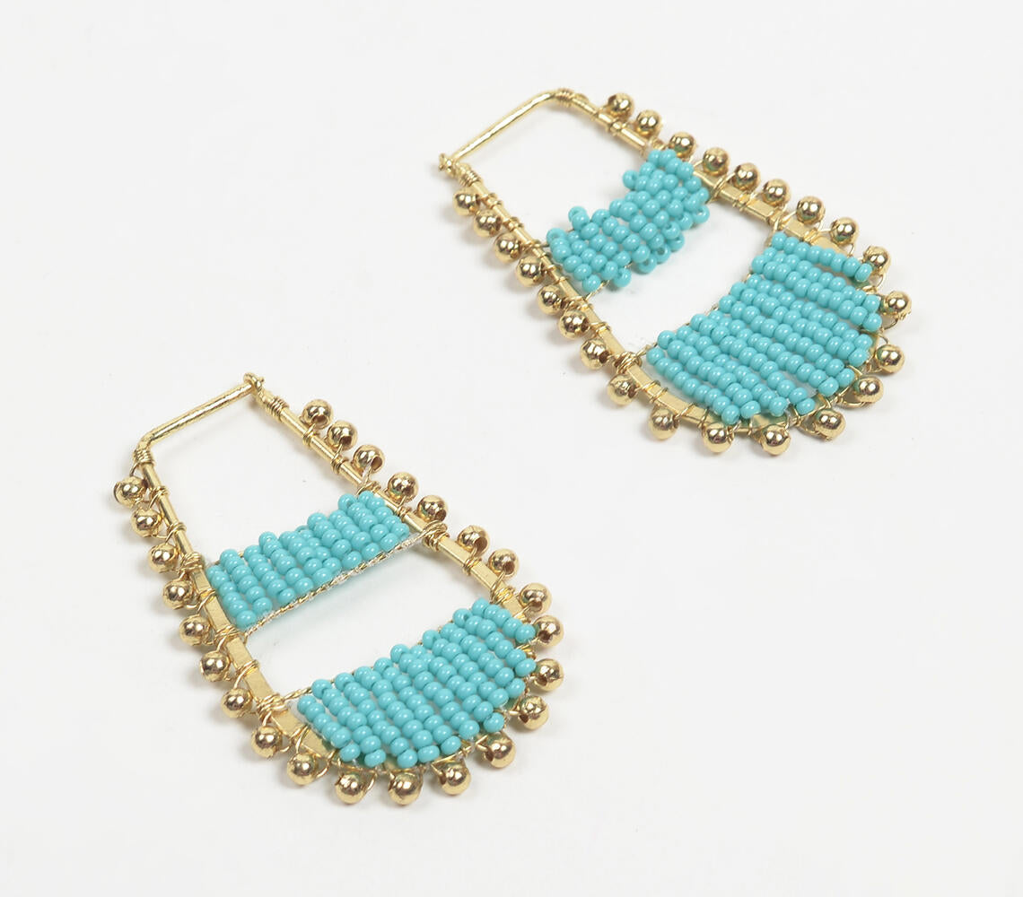 Aqua Beaded Metallic Drop Earrings