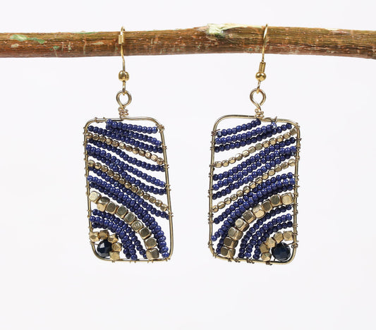 Gold-Toned Brass & Beaded Monochrome Dangle Earrings