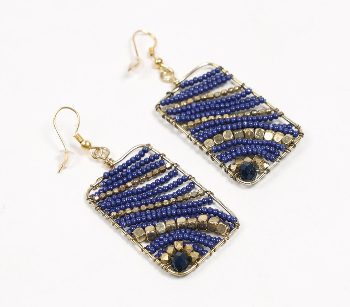 Gold-Toned Brass & Beaded Monochrome Dangle Earrings