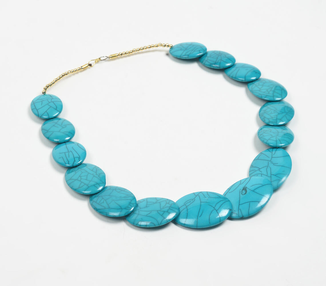 Aqua Cracked Resin Gems Necklace