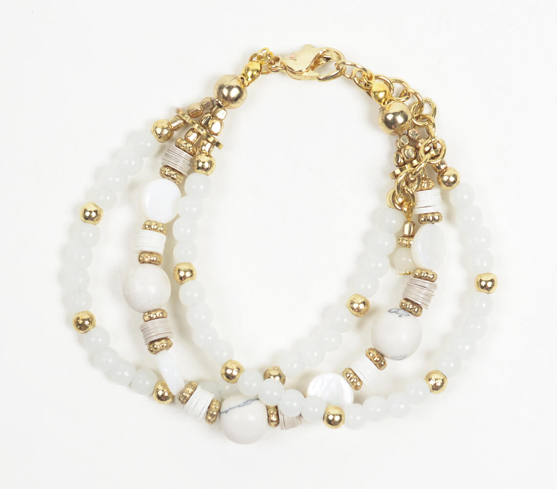 Gold-Toned Iron & Glass Beaded Bracelet with Extension Chain