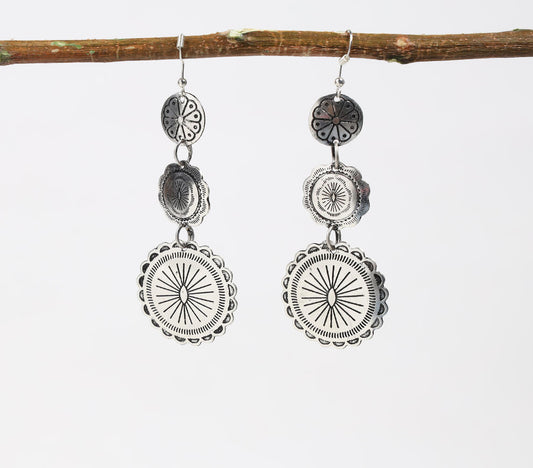 Antique Silver-Toned Brass Floral Dangle Earrings