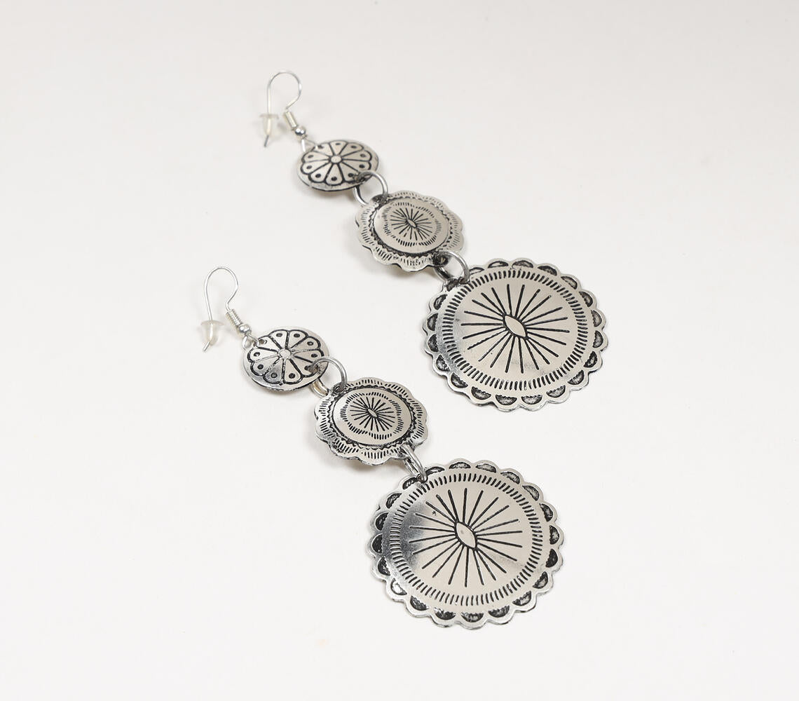 Antique Silver-Toned Brass Floral Dangle Earrings