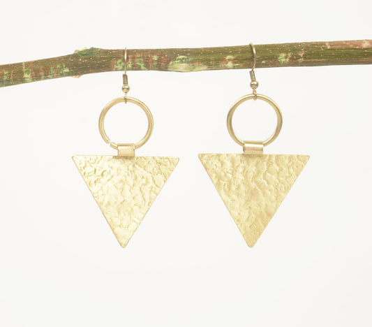 Gold-Toned Textured Brass Geometric Dangle Earrings