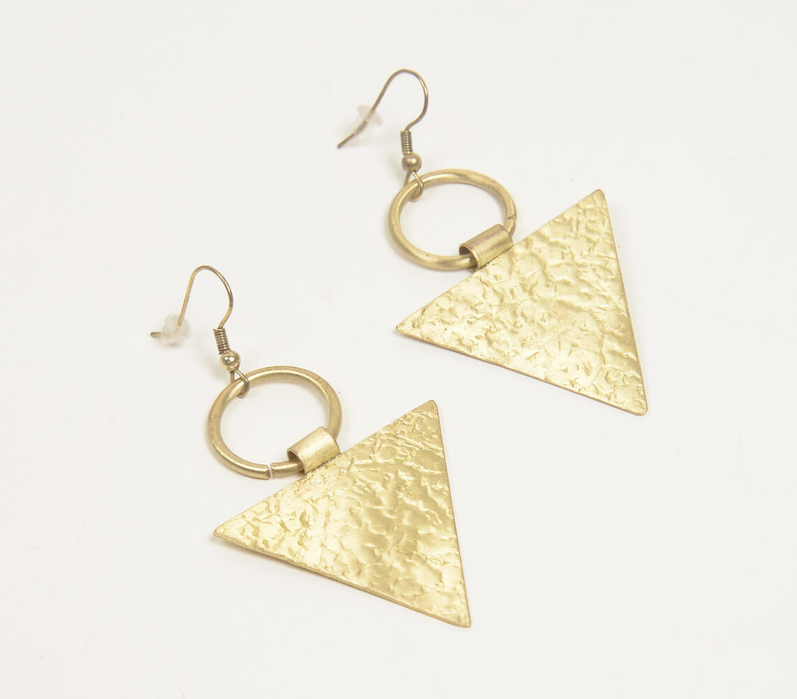 Gold-Toned Textured Brass Geometric Dangle Earrings