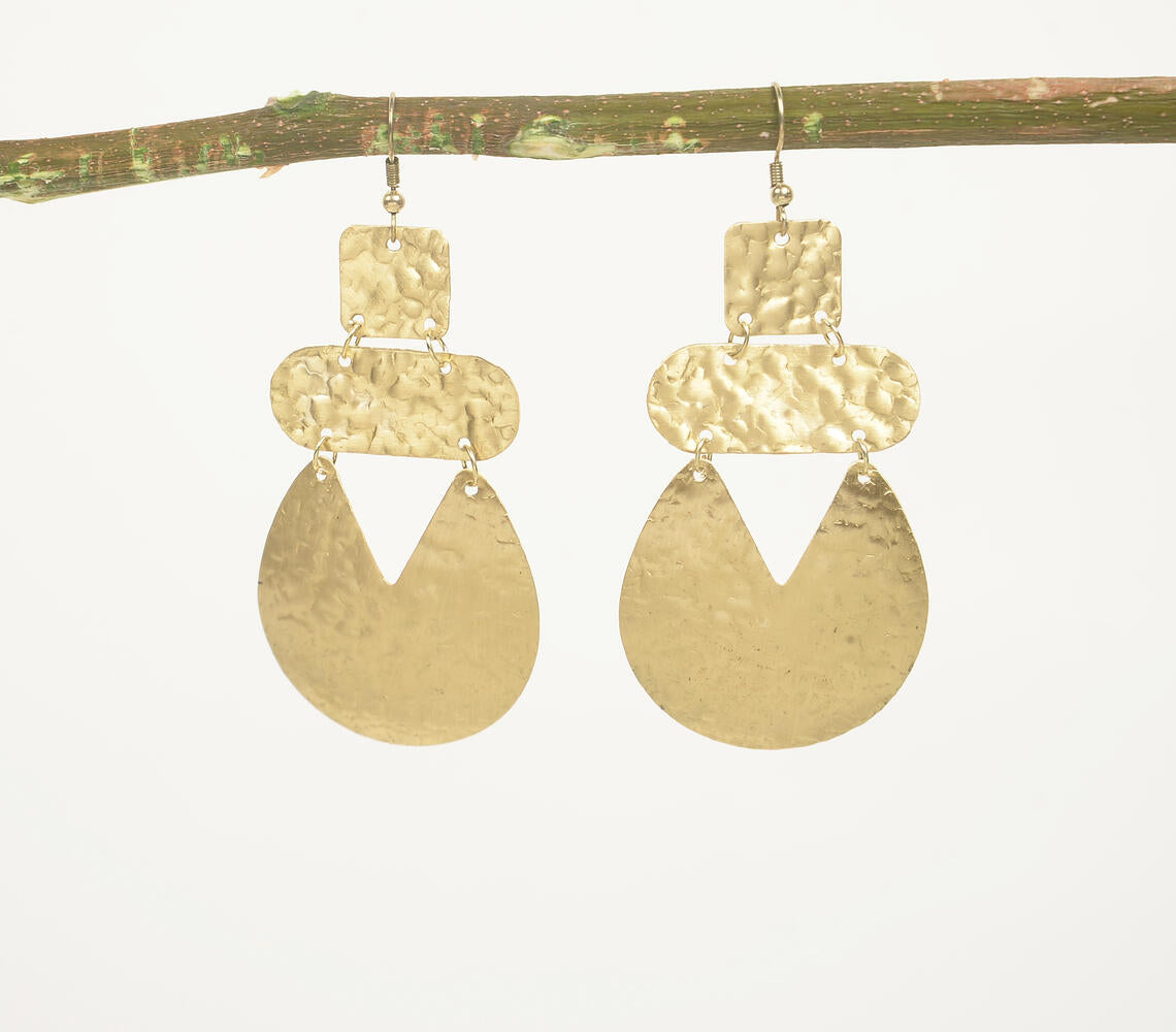 Gold-Toned Textured Brass Pac-Man Dangle Earrings