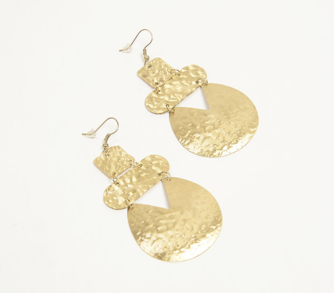 Gold-Toned Textured Brass Pac-Man Dangle Earrings