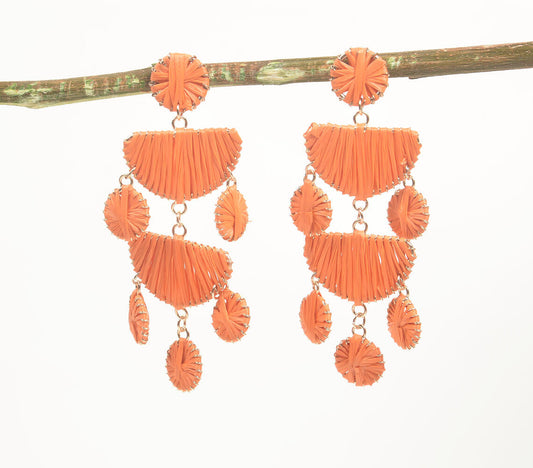 Tangerine Raffia Layered Drop Earrings