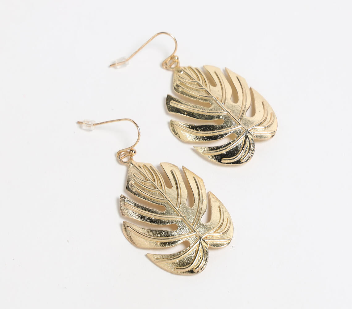 Gold-Toned Recycled Brass Leaf Dangle Earrings