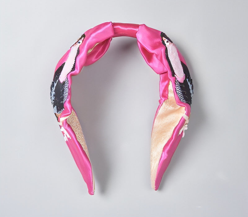 Bird Embroidered Pink Hair Band