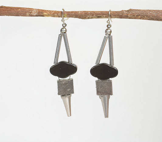 Black Clouds Glass & Metal Tribal Boho Earrings