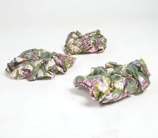 Block Printed Floral Forest Scrunchie Hair Ties (set of 3)