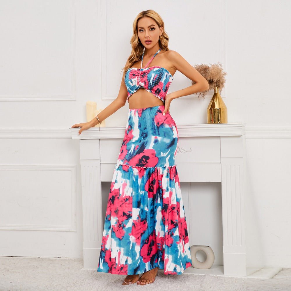 Bohemian Print Dress Two-Piece Women's Clothing