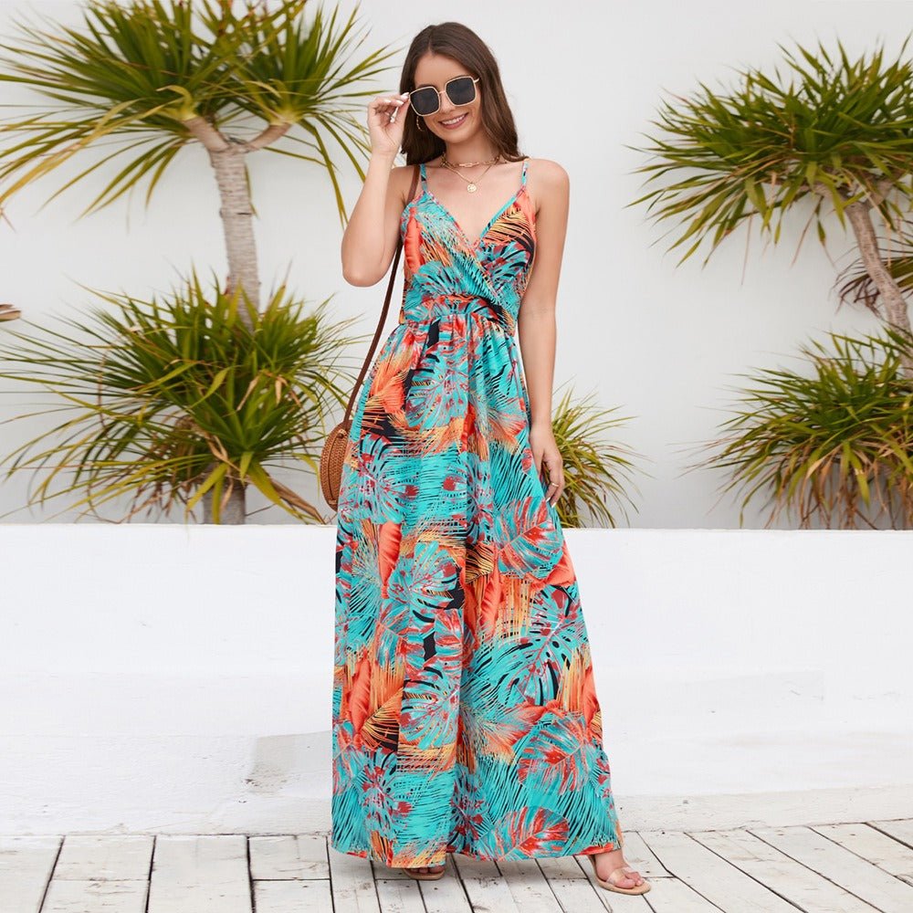 Bohemian Print V-Neck Halter Dress