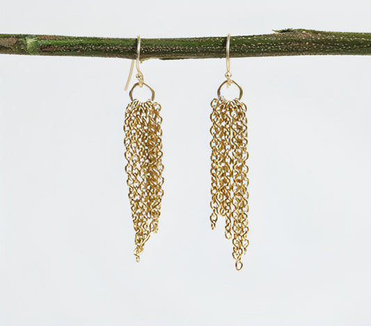 Brass Dangling Chain Earrings