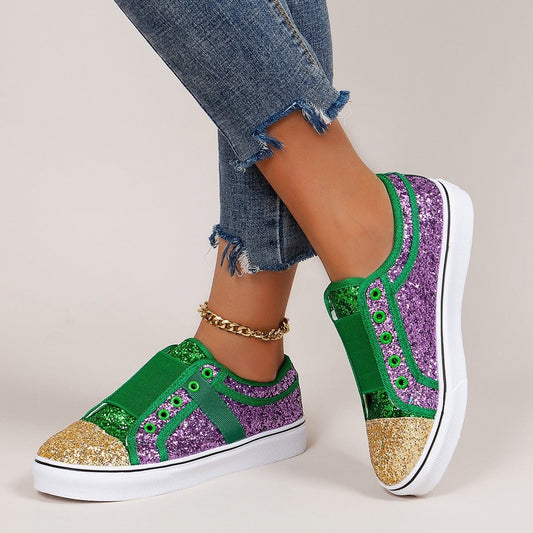 Canvas Flat Round Head Sequin Shoes