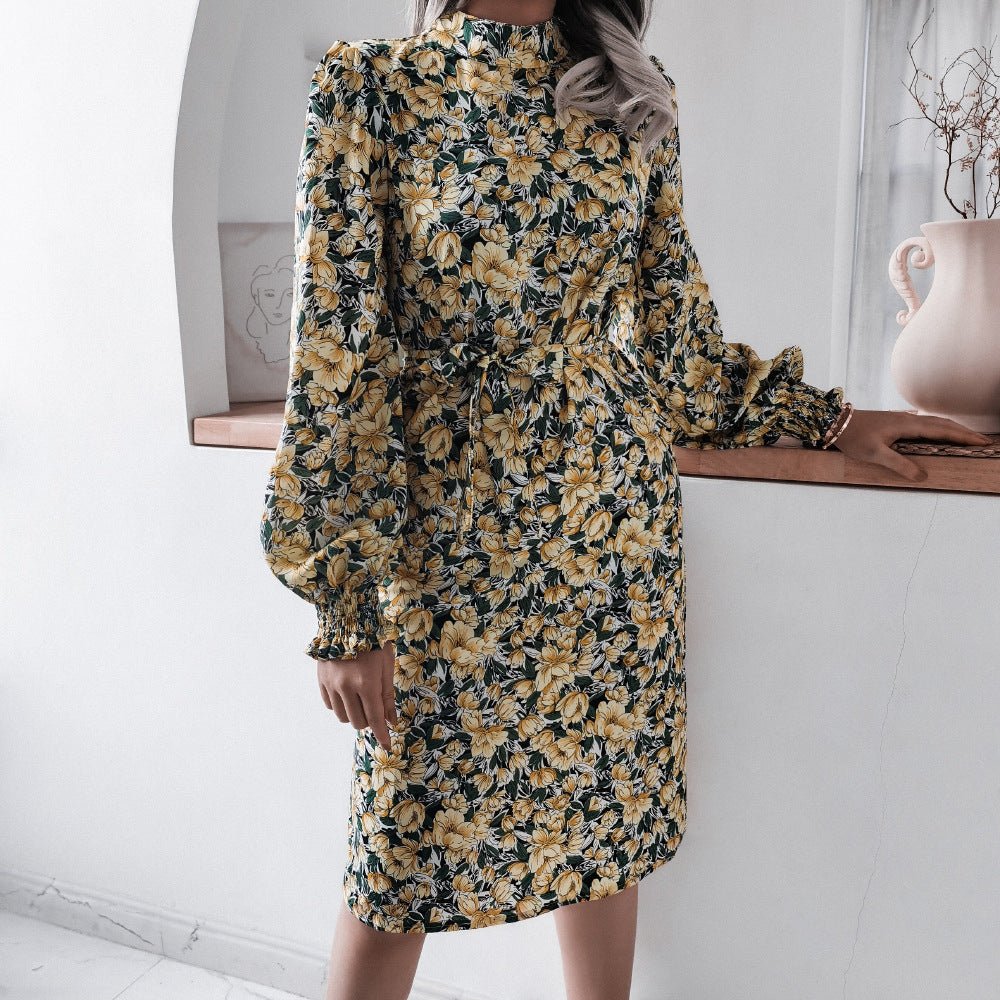 Collar Lantern Long-Sleeved Chiffon Dress