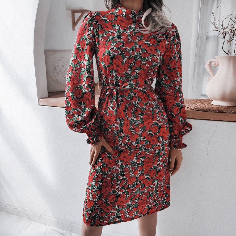 Collar Lantern Long-Sleeved Chiffon Dress