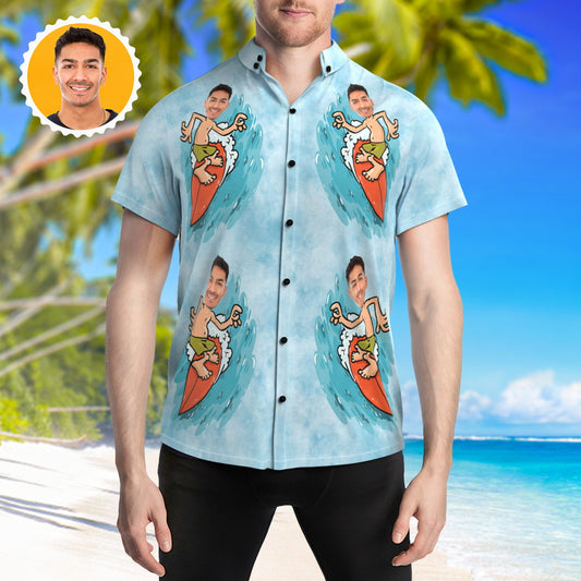 Custom Face Hawaiian Shirt Sea Surfing Mens Summer Party Shirt