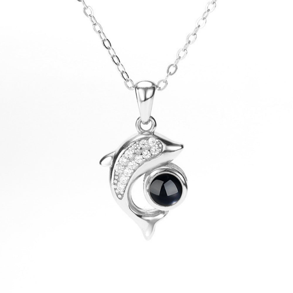 Personalized Dolphin Projection Necklace with Diamonds