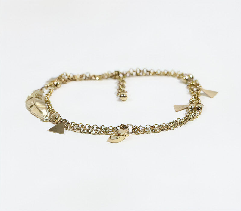 Feather Charm Metallic Chain Bracelet