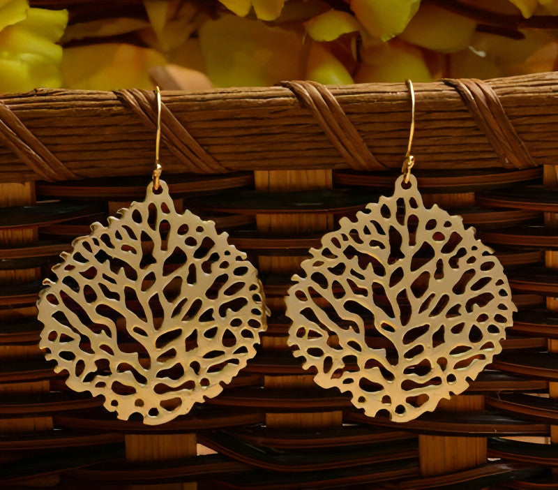 Gold Toned Brass Earring Leaf shaped