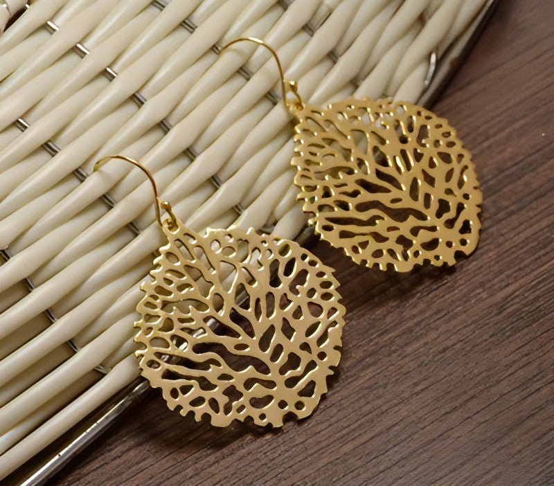 Gold Toned Brass Earring Leaf shaped