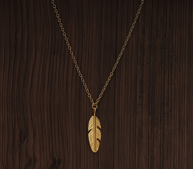 Handmade Feather Brass Necklace