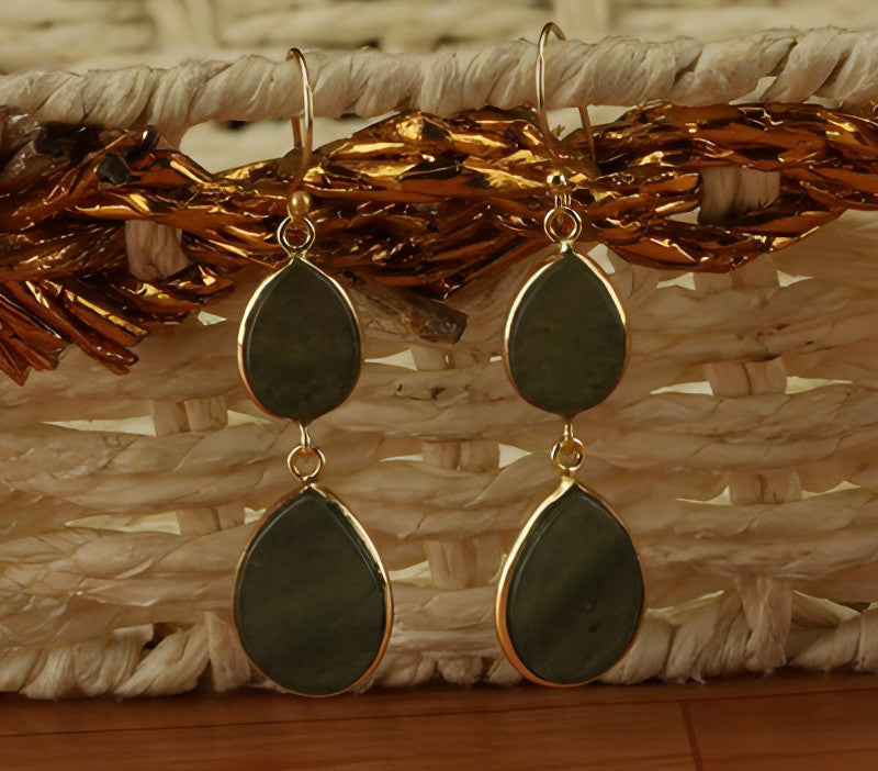 Handmade Green Aventurine & Brass Earrings