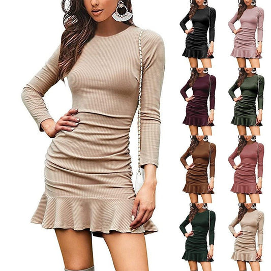 Knitted Long Sleeve Pleated Skirt