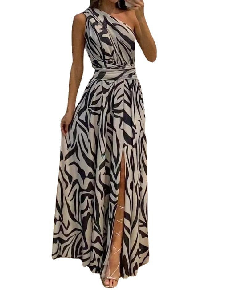 One Shoulder Sleeveless Print Long Dress