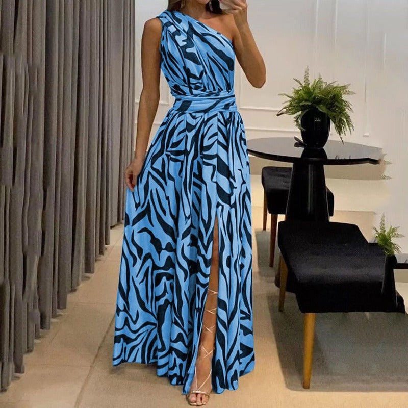 One Shoulder Sleeveless Print Long Dress